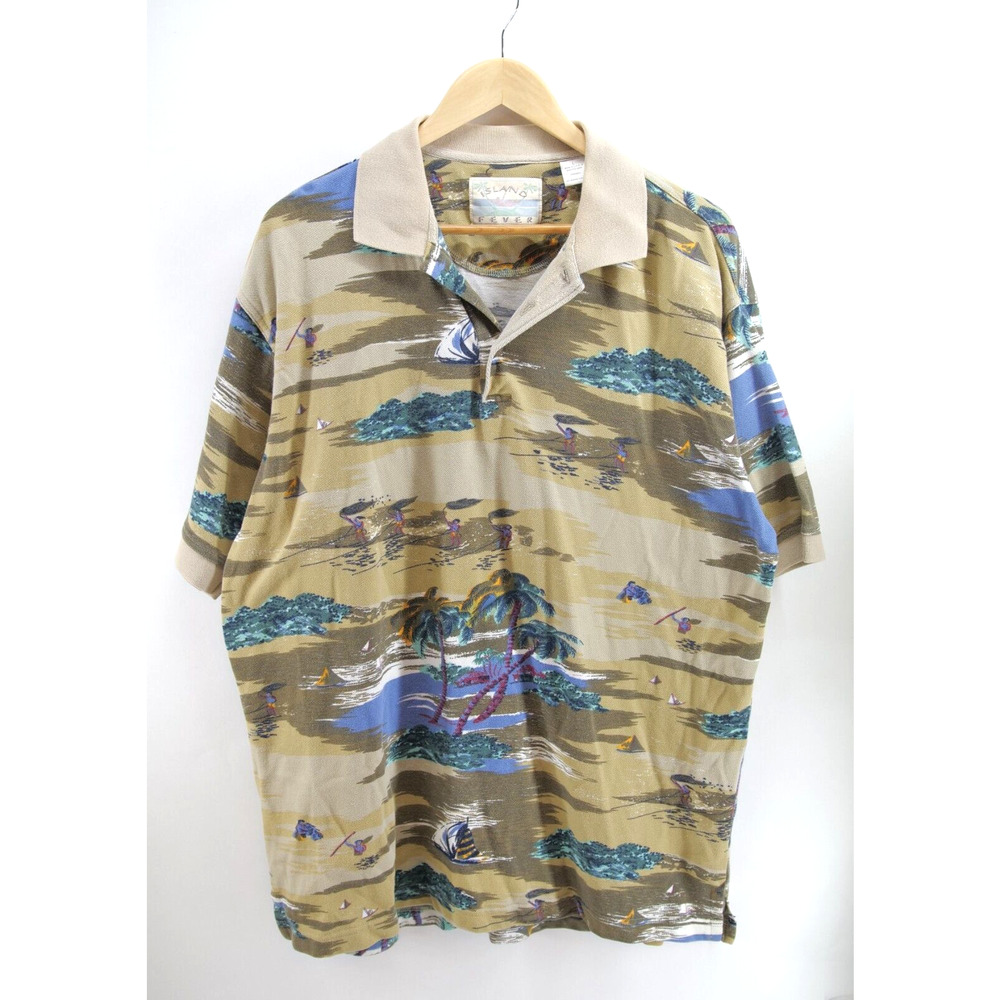 Vintage Short Sleeve All Over Print Polo‎ Shirt Large Made in USA